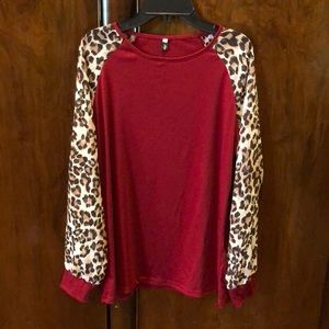 Leopard trimmed blouse